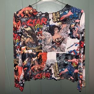 4X DC Multicolor Comic Print Long Sleeve Top Wonder Woman